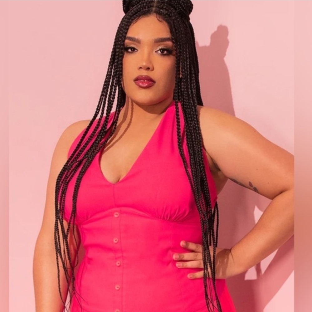 Vixen By Micheline Pitt Hot Pink Halter Top